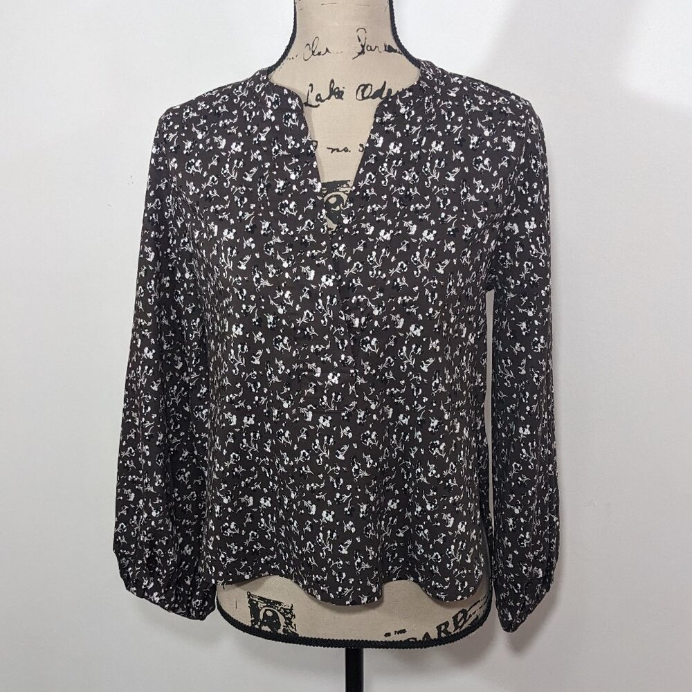 MADEWELL V-Neck Long-Sleeve Top Brown Blouse Floral Women's Size S